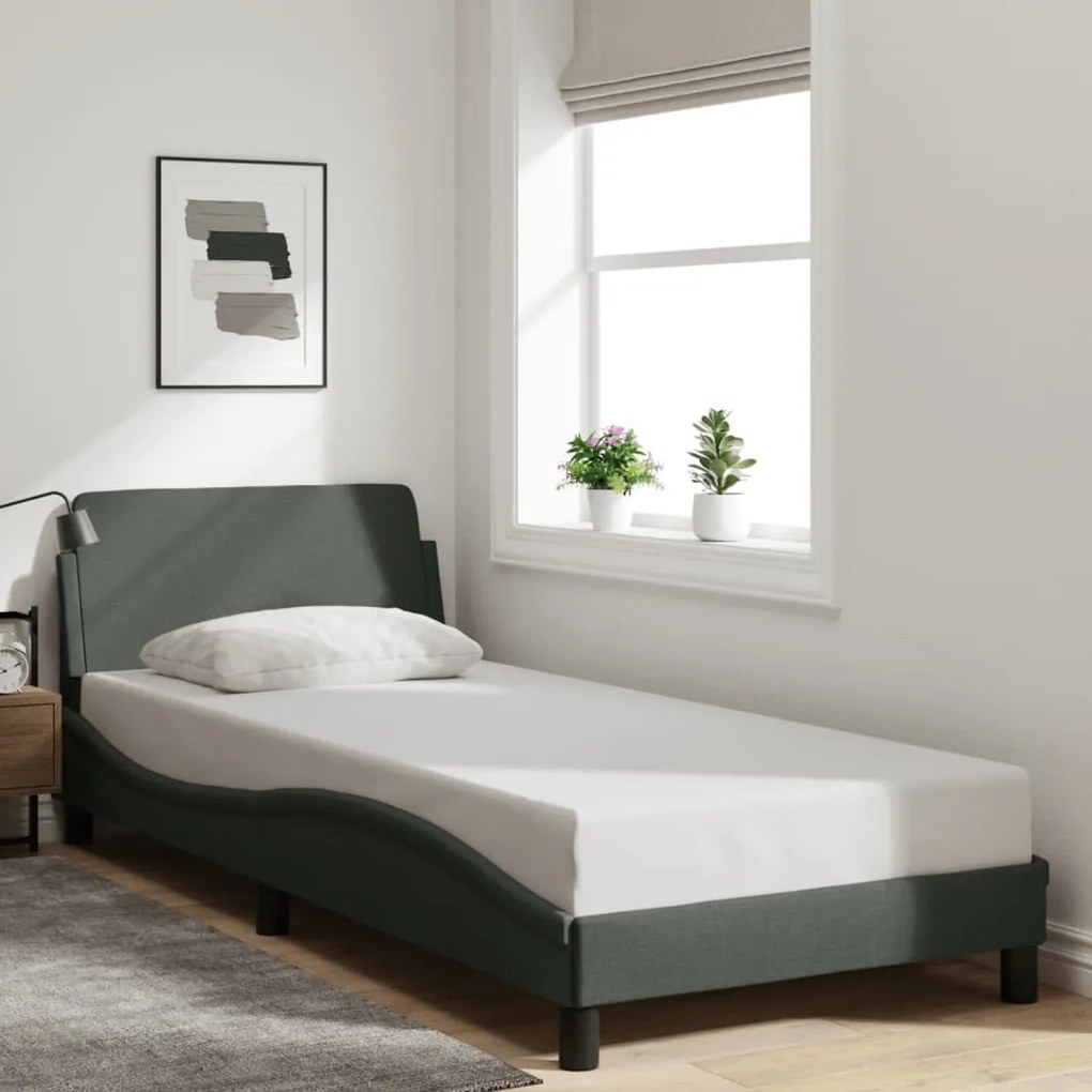 vidaXL Cadru de pat fără saltea, gri închis, 90x190 cm, textil