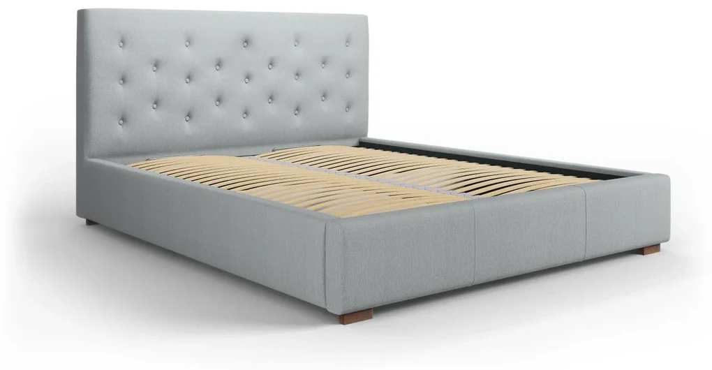 Pat Seri gri deschis cu tesatura structurala si lada depozitare 180x200