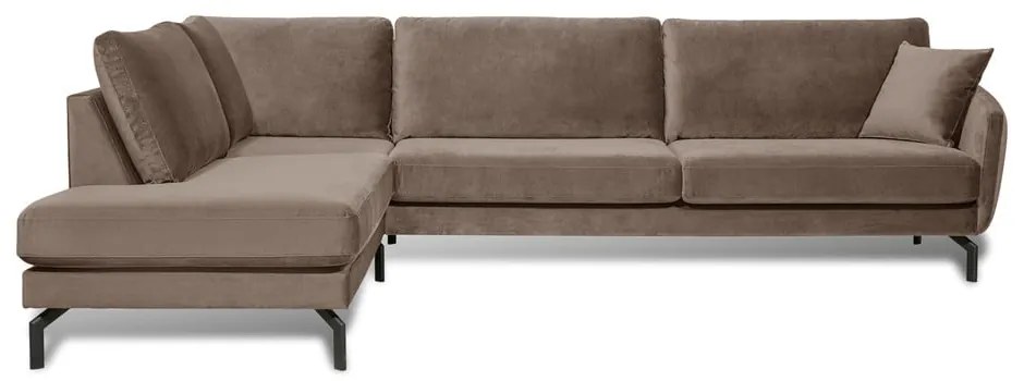 Colțar maro/bej din catifea (cu șezlong pe partea stângă ) Magic - Scandic