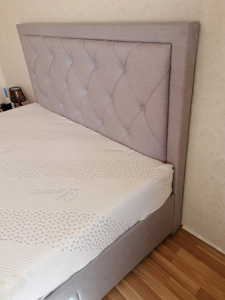 Pat tapitat dormitor ,de lux , pentru saltea 180x200 cm, stofa gri,cu sertare si suport saltea inclus 180x200-loc saltea