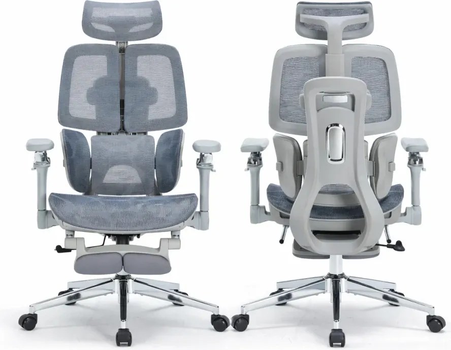 RESIGILAT- DeluxStar T10 Premium – Scaun ergonomic, cotiere 6D ultra moi, Suport Lombar 3 Zone Dinamice, Spătar ajustabil pe inaltime, Sezut Translatie, Tetiera 4D, mecanism multifunctional inclinare/blocare, pivotant, Mesh, Gri