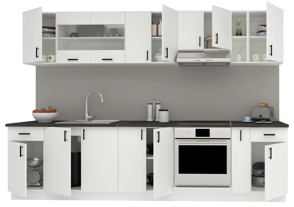 Set Bucatarie Karo V25, Alb, Blat Thermo 28 mm, L 300 cm