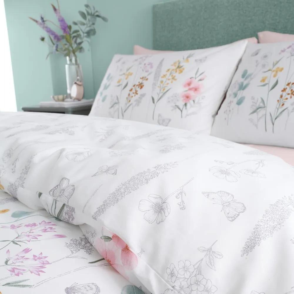 Lenjerie de pat albă pentru pat de o persoană 135x200 cm Emilia Floral – Catherine Lansfield