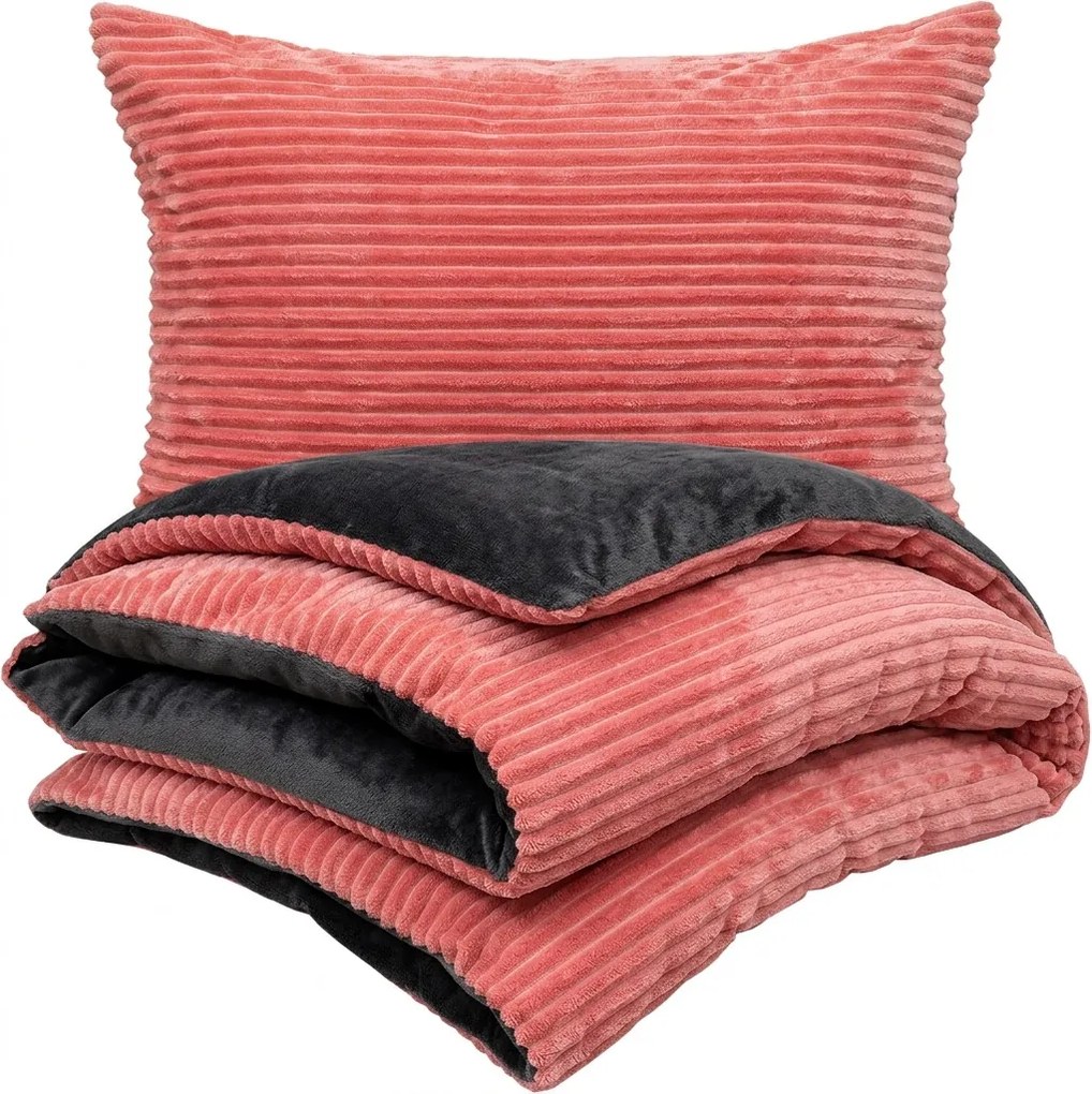 Lenjerie de pat din microflanel 4Home Stripe roz, 140 x 200 cm, 70 x 90 cm