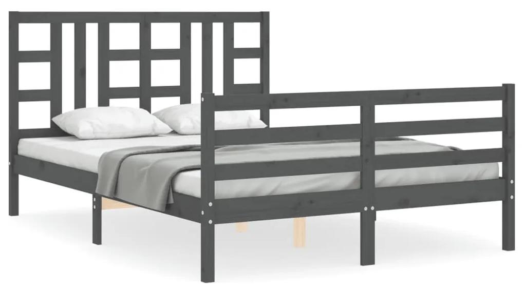 3193933 vidaXL Cadru de pat cu tăblie, gri, 160x200 cm, lemn masiv