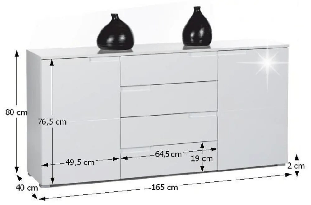 Comoda spatioasa cu sertare si usi frezate, din mdf superlucios alb, 165 cm , Bortis