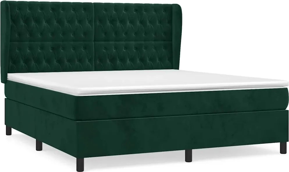 vidaXL Pat box spring cu saltea, verde închis, 180x200 cm, catifea