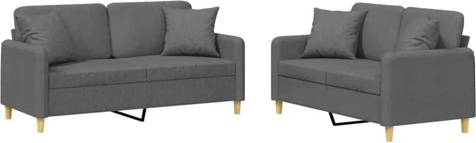vidaXL Set de canapele cu perne, 2 piese, gri închis, material textil
