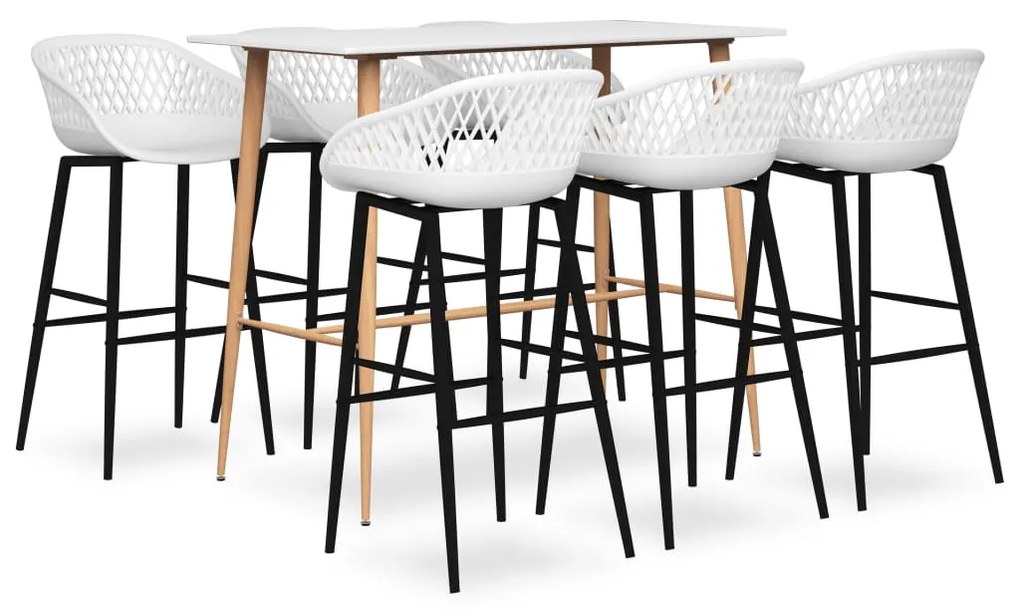 vidaXL Set mobilier de bar, 7 piese, alb