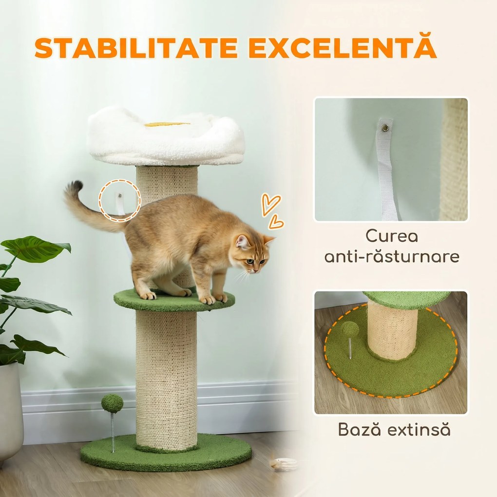 PawHut Ansamblu pentru Pisici, din Sisal și Pat în Formă de Floare Verde, 92cm | Aosom Romania