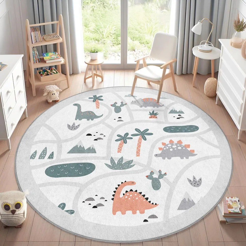 Covor de joacă pentru copii gri deschis lavabil ø80 cm Dino Park – Mila Home