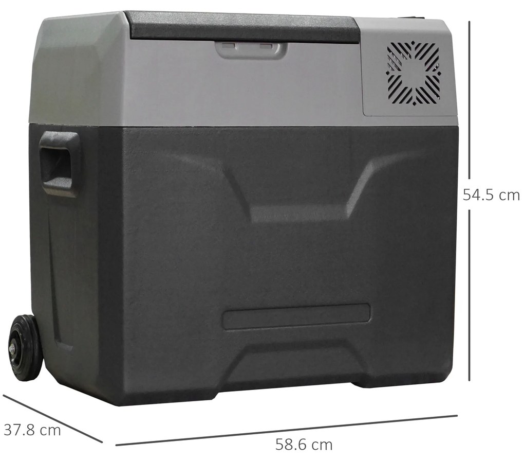 HOMCOM Frigider Auto de 50L cu Panou Touch, Mâner și 2 Roți, 58.6x37.8x54.5 cm, Gri | Aosom Romania