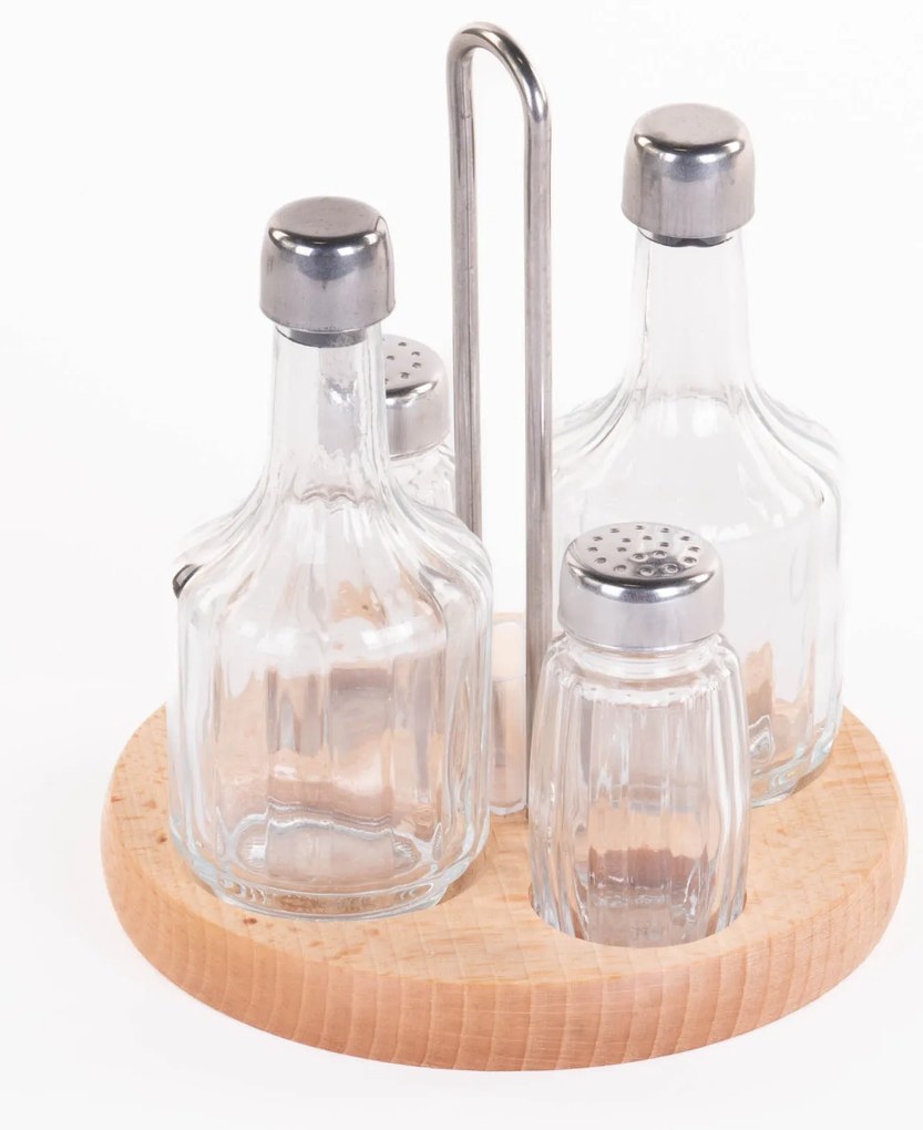 Set pentru condimente, cu dozator de sticlă pentru oțet și ulei