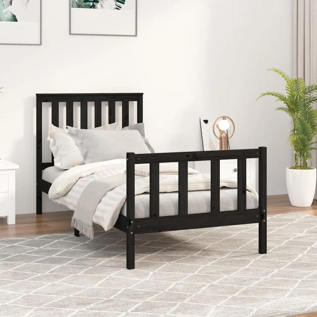 3188200 vidaXL Cadru de pat cu tăblie, negru, 100x200 cm, lemn masiv pin