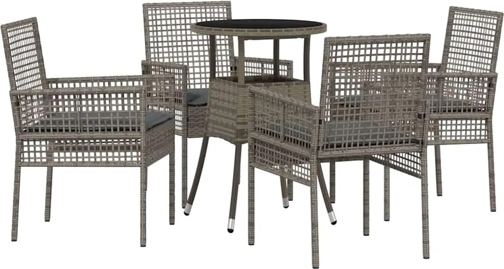 vidaXL Set de masă pentru grădină 5 pcs Gri poliratan