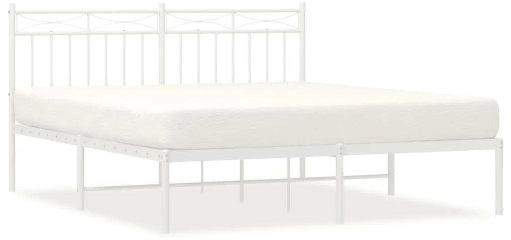373743 vidaXL Cadru de pat metalic cu tăblie, alb, 160x200 cm