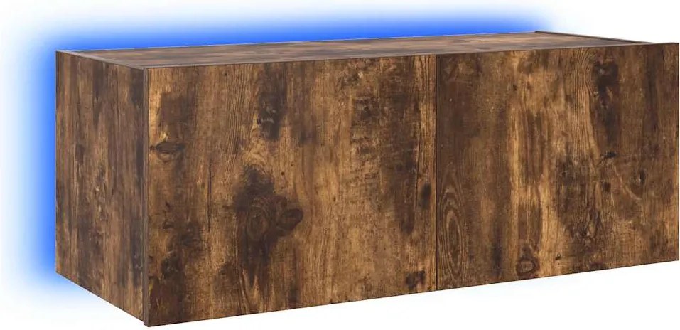 vidaXL Comodă TV de perete cu lumini LED, stejar fumuriu, 80x35x31 cm