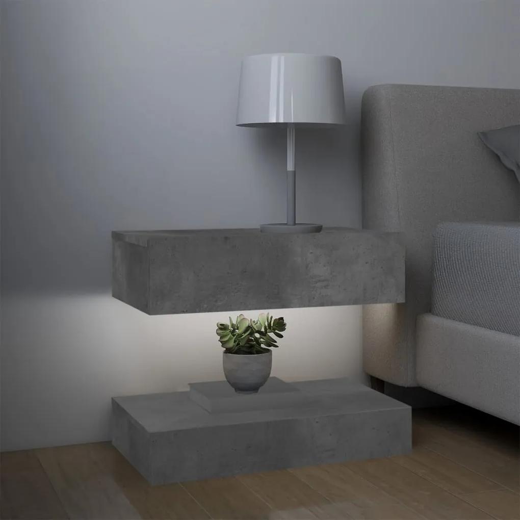 Comode TV cu lumini LED, 2 buc., gri beton, 60x35 cm 2, Gri beton, 60 x 35 cm