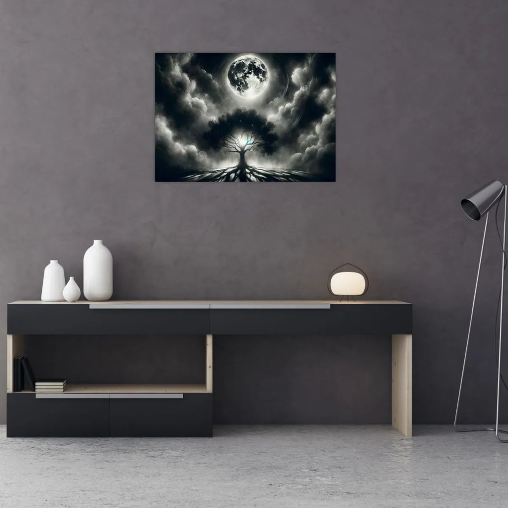 Tablou – Arbore alb-negru în lună plină (70x50 cm)