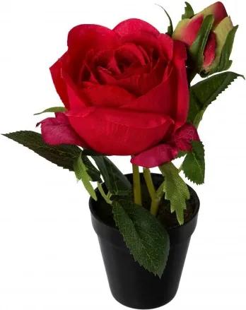 Floare artificiala in ghiveci, Rose Rosu, H17 cm