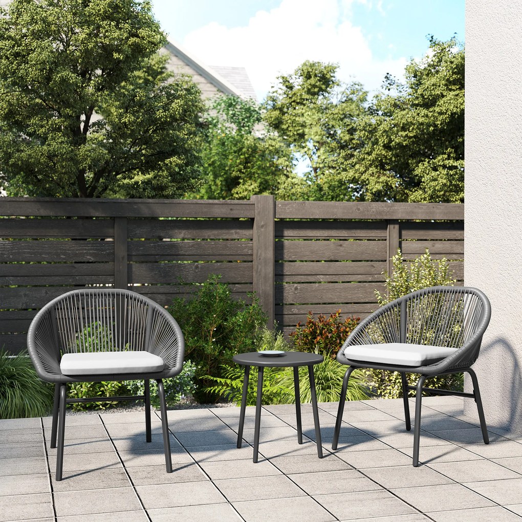 Outsunny Set Bistro pentru Terasa din 3 Piese, Set cu Perne Moi pentru Sezut, Set de Mobilier din Rachita, Negru | Aosom Romania