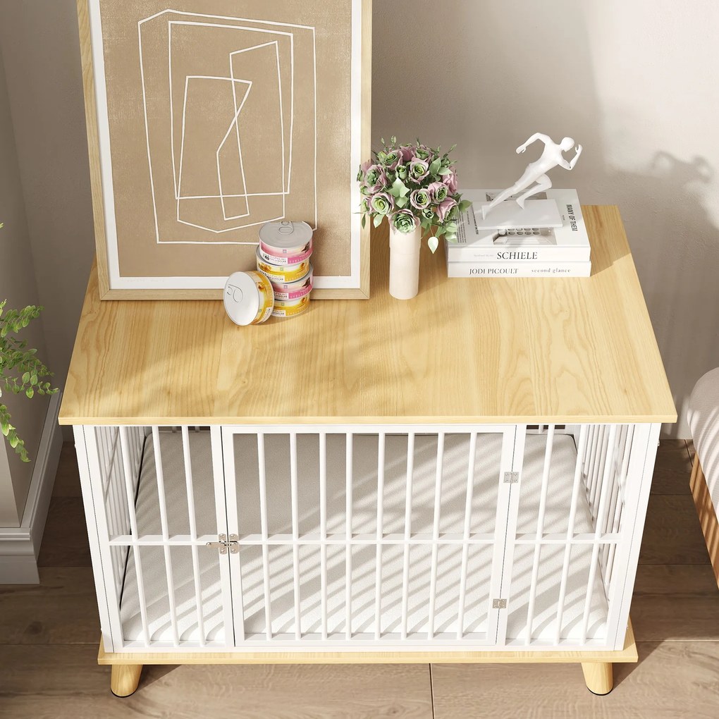 PawHut Cușcă pentru câini cu ușă cu închidere, pernă detașabilă, bună ventilație, oțel, 86x60x70 cm, Alb+Gri | Aosom Romania