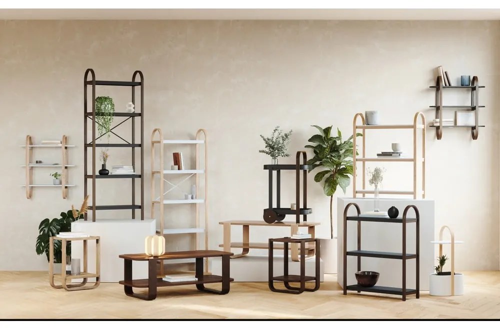 Etajeră neagră/în culoare naturală cu aspect de lemn de nuc 72x90 cm Bellwood – Umbra