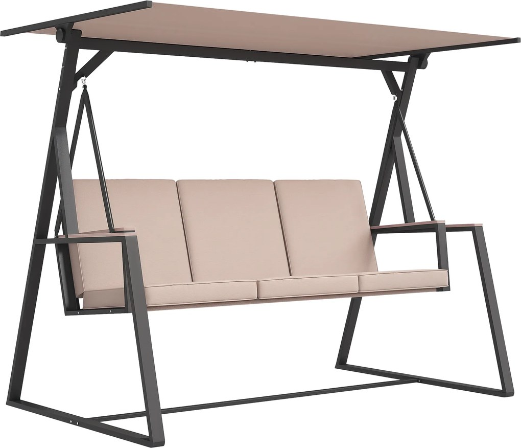 Outsunny Leagăn Hollywood Leagăn de grădină 3 locuri, cu copertină, rezistent la intemperii, Bej + Negru | Aosom Romania