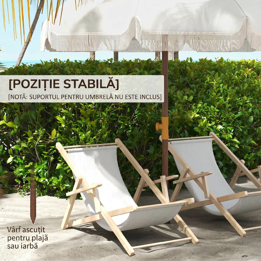 Outsunny Umbrelă de Plajă Portabilă cu Volane în Aer Liber cu Baldachin Ventilat, Geantă de Transport, Ø1.9x2.1 m, Alb-Crem