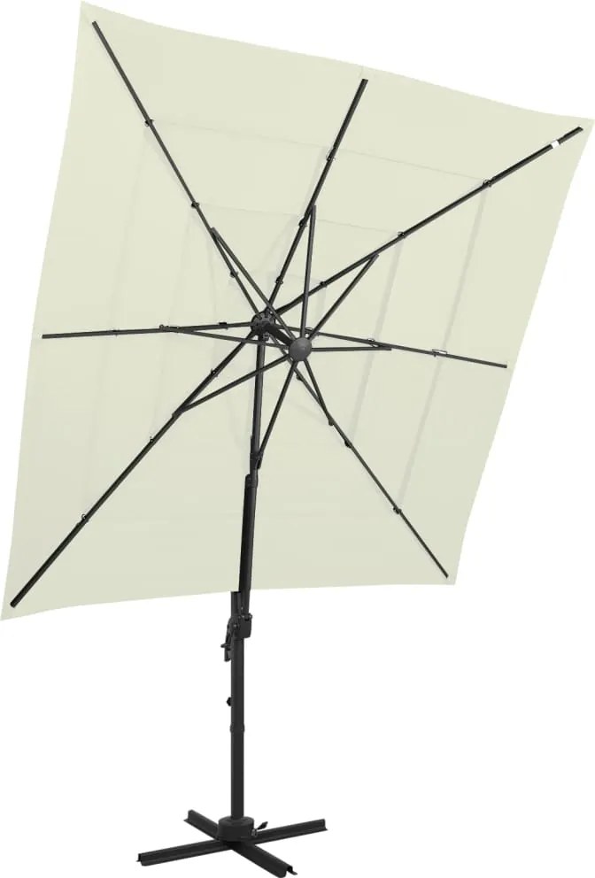 vidaXL Umbrelă de soare 4 niveluri, stâlp aluminiu, nisipiu 250x250 cm