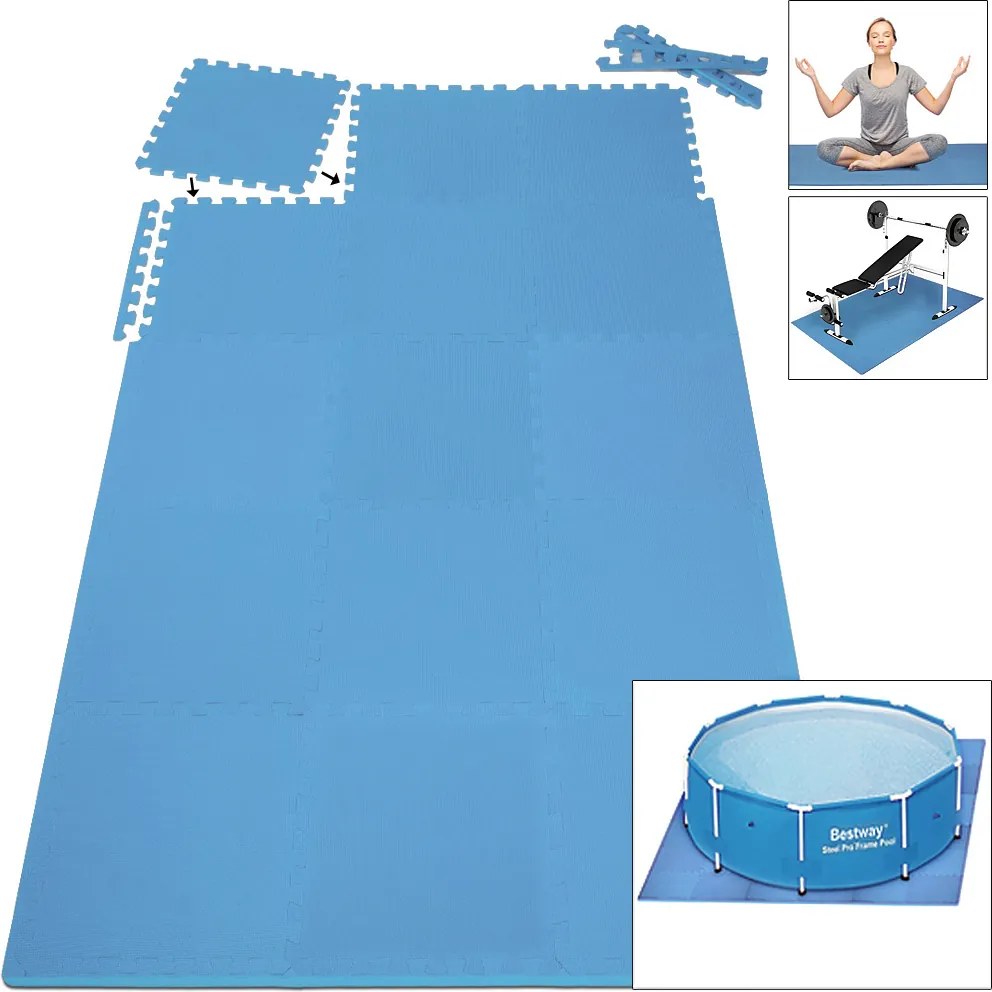Covor protectie pardoseala Puzzle 8 bucati Albastru 180 x 90 cm