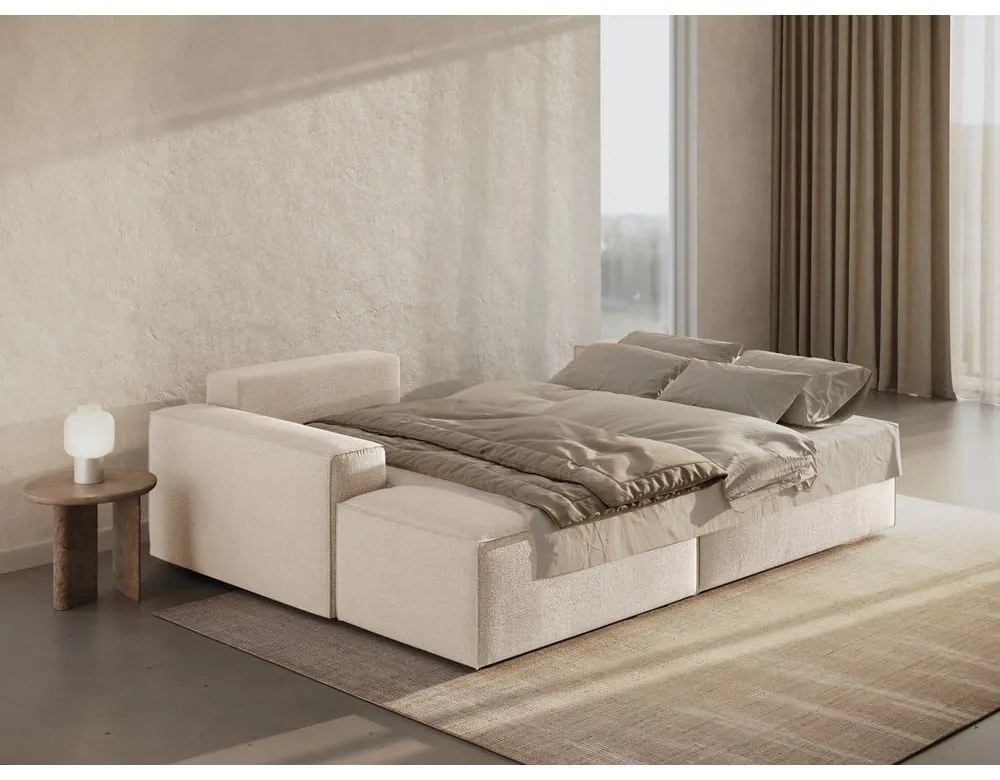 Colțar bej extensibil cu tapițerie din țesătură bouclé (cu colț pe partea stângă ) Jodie – Micadoni Home