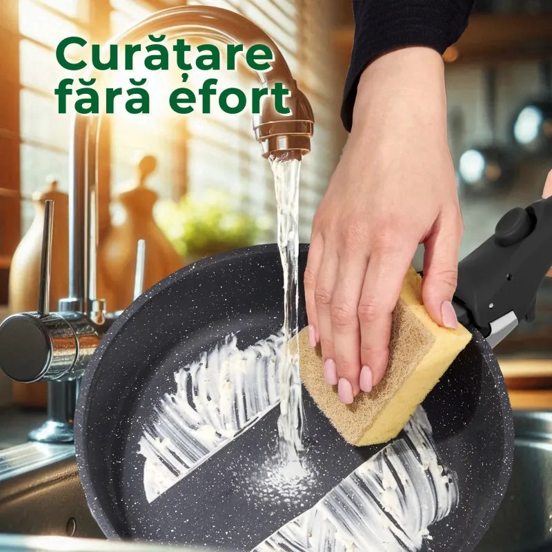 Set de oale si tigai Just Perfecto JL-998, 11 piese, Finisaj marmura, Inductie, 2 manere detasabile, Negru