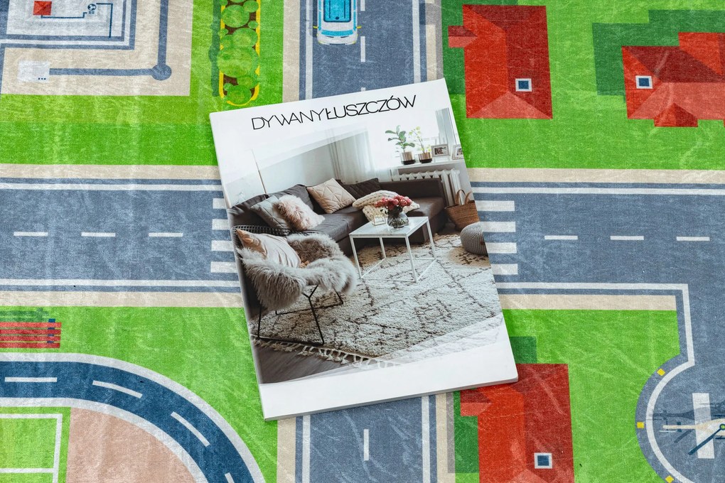 BAMBINO 2624 covor lavabil Oraș, străzi pentru copii anti-alunecare - verde / gri