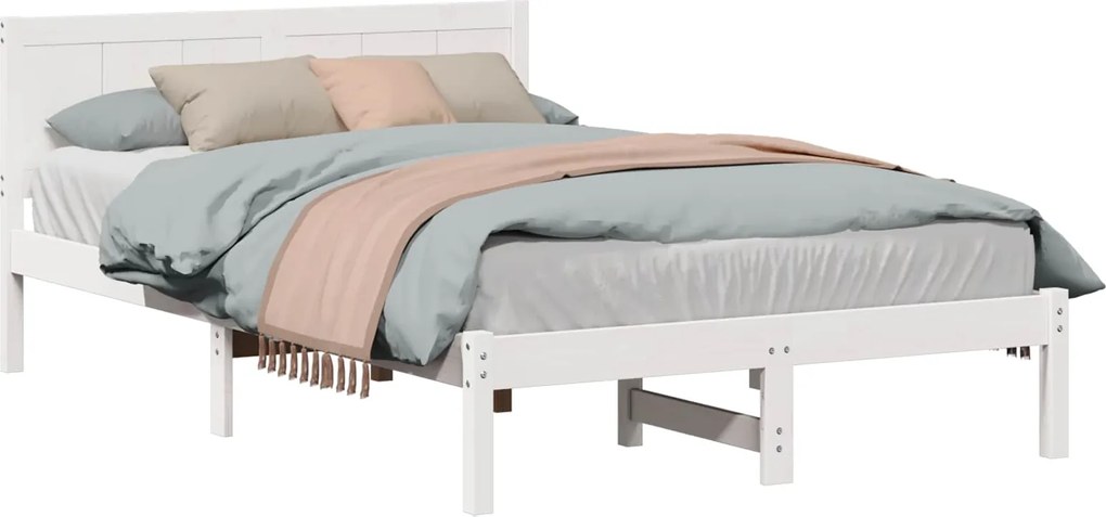 vidaXL Cadru de pat Alb 140 x 190 cm Lemn masiv de pin