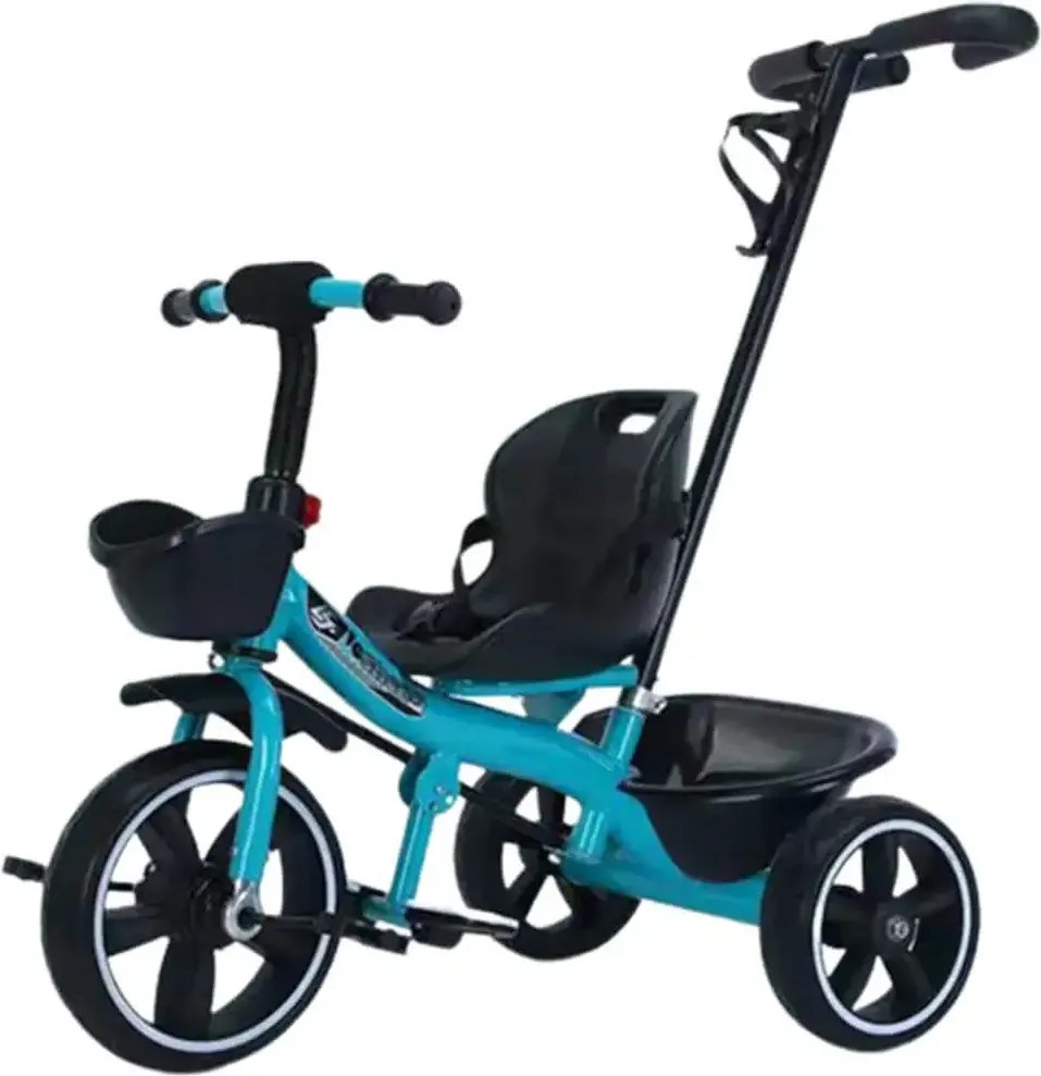 Tricicleta copii 2-6 ani cu maner de impins detasabil, NBW, Albastru