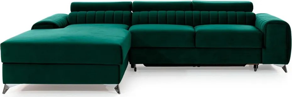 Colțar verde extensibil/cu spațiu de depozitare cu tapițerie din catifea (cu colț pe partea stângă/cu șezlong) Grayson – ELTAP