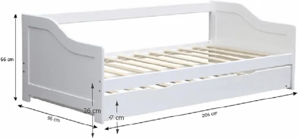 Pat cu pat suplimentar, lemn de pin / alb, 90x200, INTRO