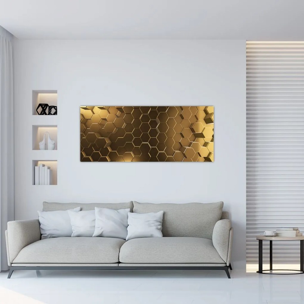 Tablou - Hexagoane verzi (120x50 cm)