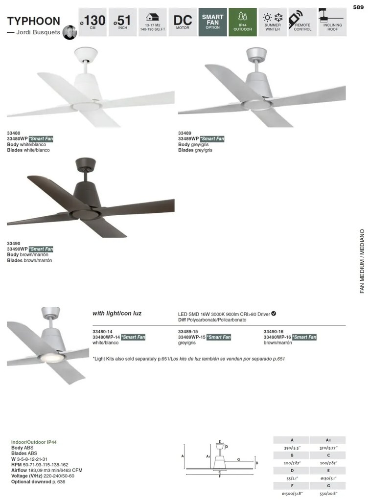 Lustra LED cu Ventilator si telecomanda design modern TYPHOON maro