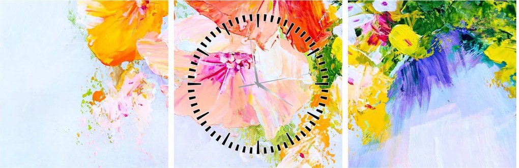 Tablou - Flori,pictură (cu ceas) (90x30 cm)