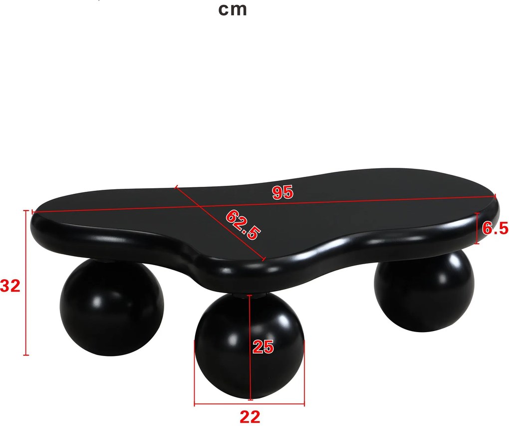 Masă de cafea în stil de nor, cu iluminare LED și design cu picioare rotunde, 95x62,5x32 cm, Negru