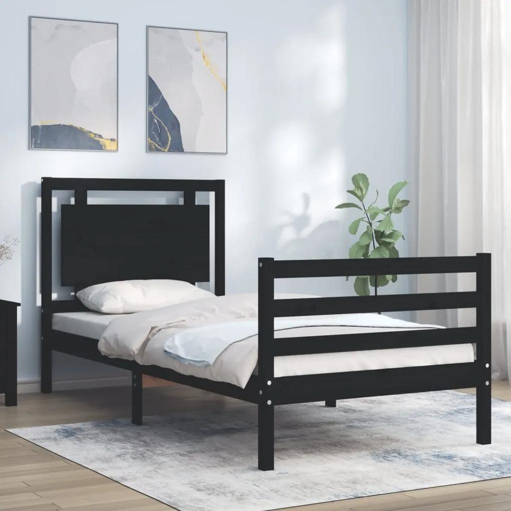 3194040 vidaXL Cadru de pat cu tăblie, negru, 90x200 cm, lemn masiv