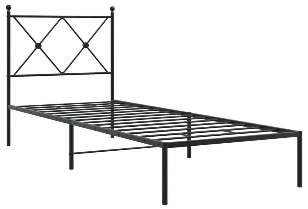 376492 vidaXL Cadru de pat metalic cu tăblie, negru, 75x190 cm