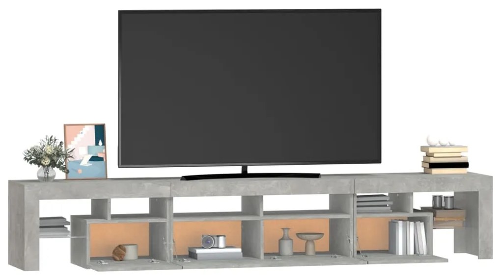 Comoda TV cu lumini LED, gri beton, 230x36,5x40cm 1, Gri beton, 230 x 36.5 x 40 cm