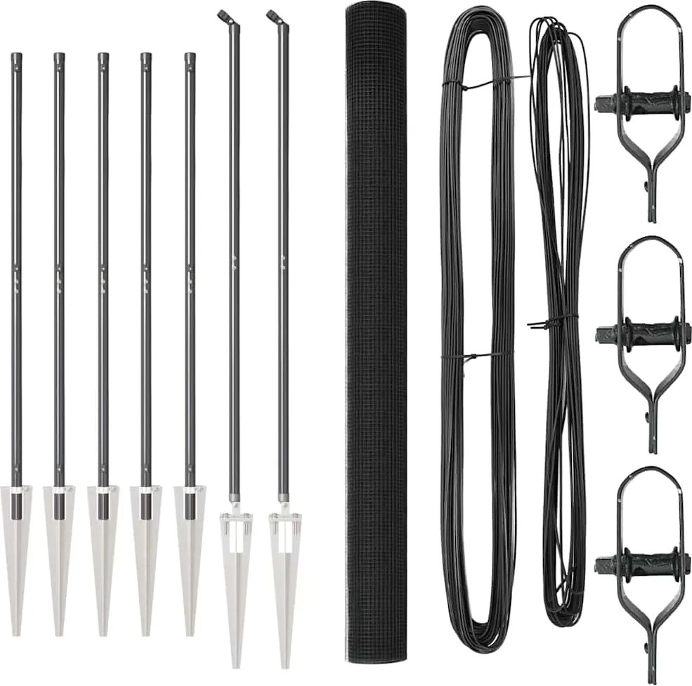 vidaXL Stâlp de gard. Gri 10 x 1,6 m (plasă de 12 x 12 mm) Oțel și PVC