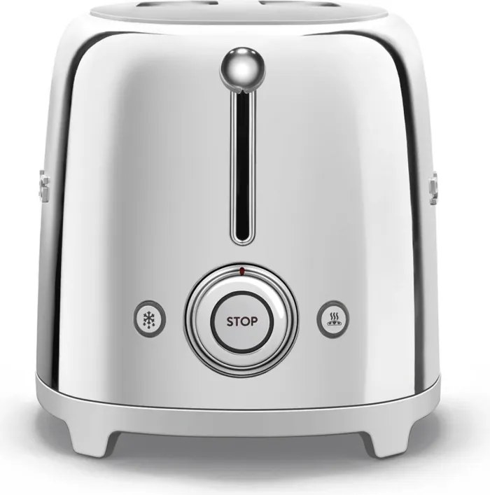 Prajitor de paine SMEG 50's Style TSF01SSEU, 950 W, 2 felii, 6 trepte, Tava pentru firimituri, Cablu integrat, Otel inoxidabil, Argintiu