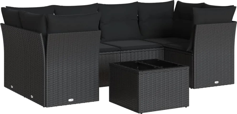 vidaXL Set canapele de grădină cu perne, 7 piese, negru, poliratan