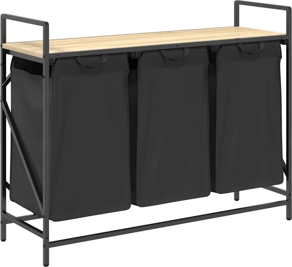 vidaXL Coș de rufe 3 compartimente cu raft stejar sonoma