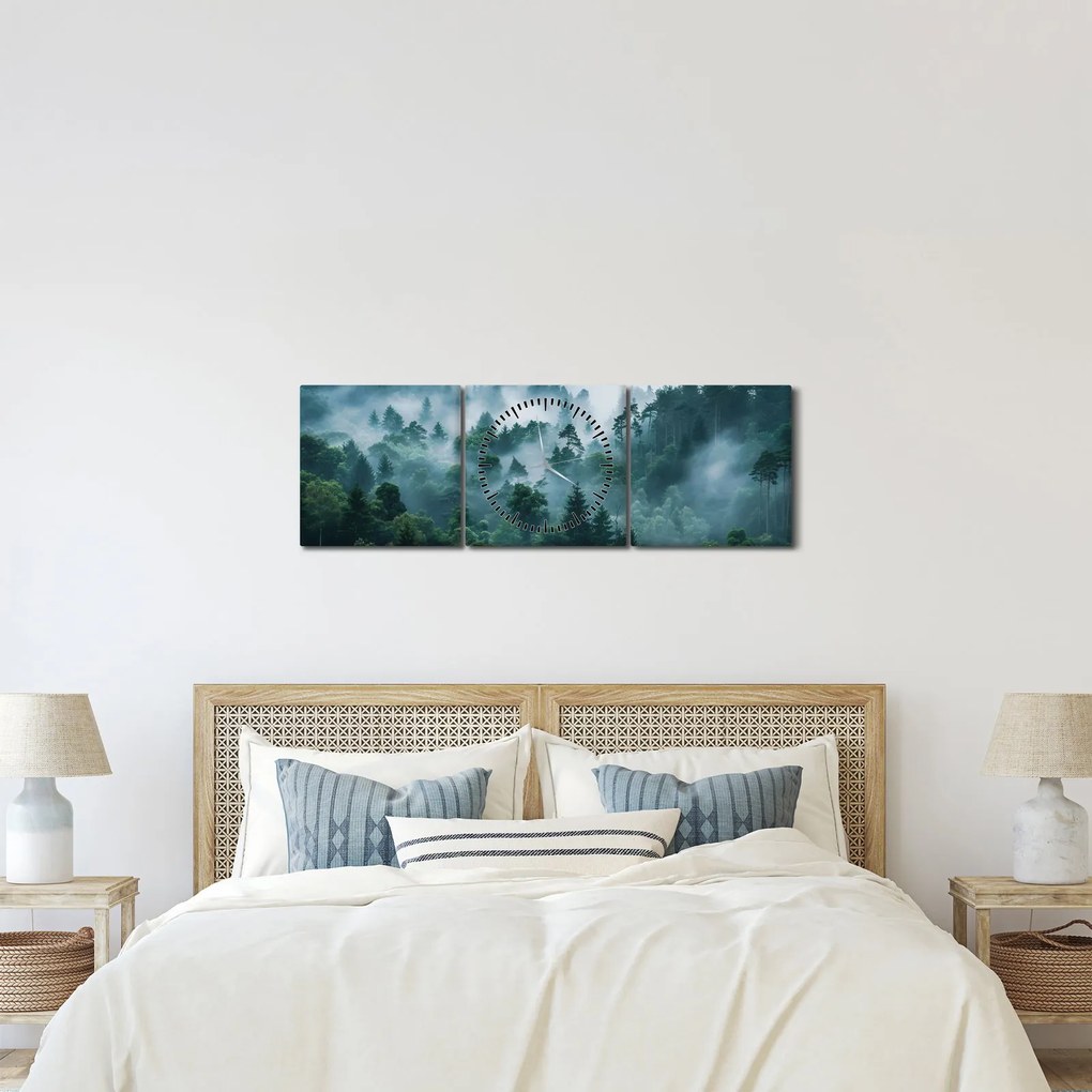 Tablou - Pădure în Ceață (cu ceas) (90x30 cm)